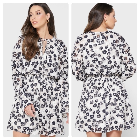 Ted Baker Dresses & Skirts - TED BAKER Black Felici Floral Ruched Mini Dress SZ 5 12 US